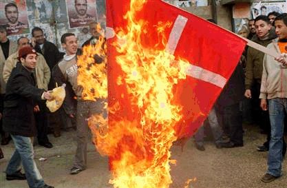 Gaza Arabs burn the Danish flag